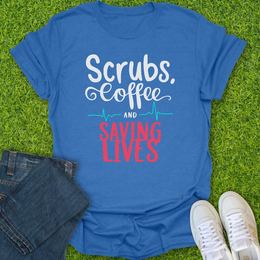 T-Shirt Heather Royal / S Scrubs Coffee & Hero Work Tee