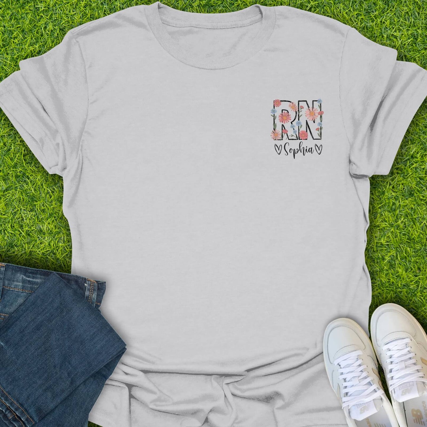 T-Shirt Ice Grey / S Custom Bold Floral RN Tee
