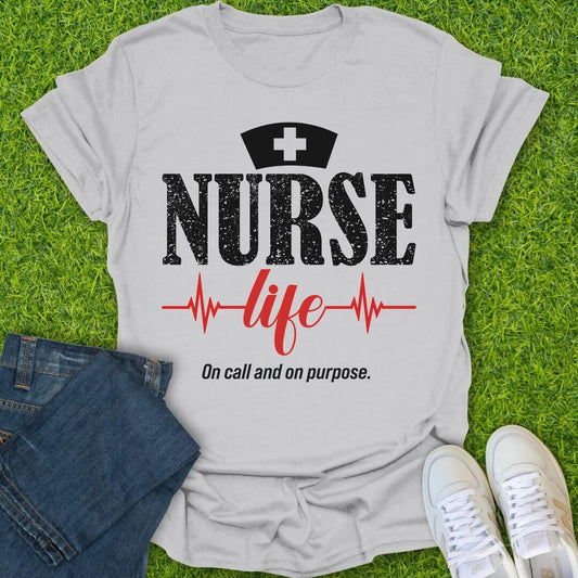 T-Shirt Ice Grey / S Nurse Life With Hearbeat Tee