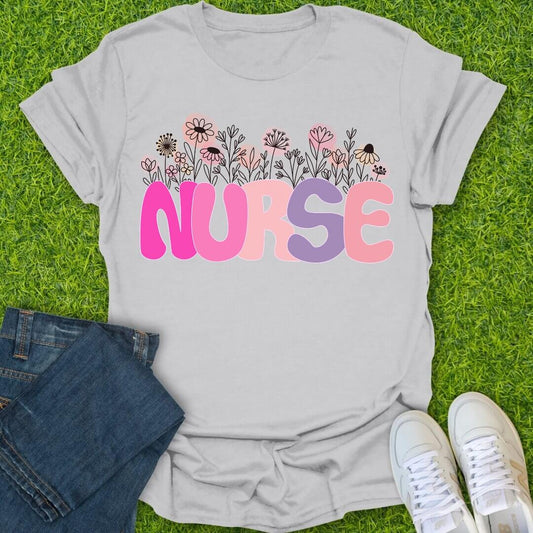 T-Shirt Ice Grey / S Pastel Bloom Nurse Tee