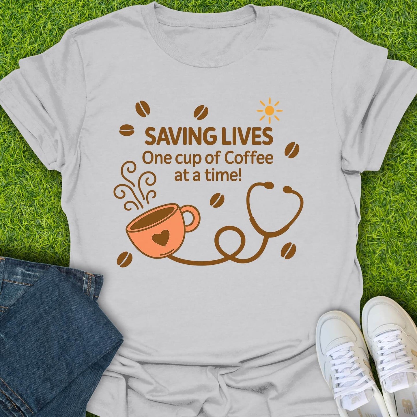 T-Shirt Ice Grey / S Saving Lives One Cup Of Coffee At A Time Tee