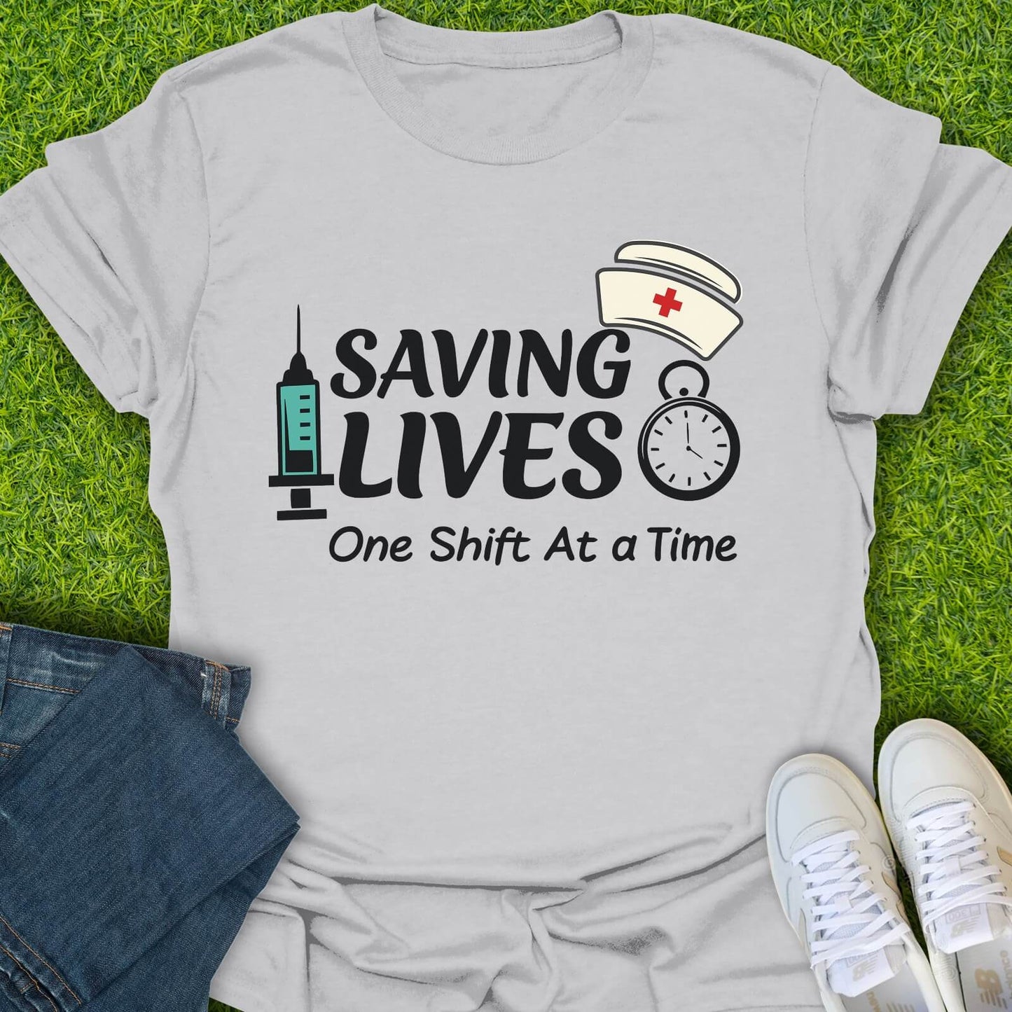 T-Shirt Ice Grey / S Saving Lives One Shift At A Time Tee