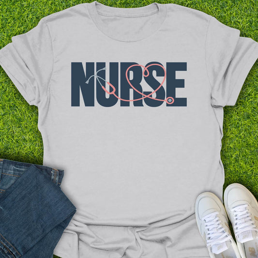 T-Shirt Ice Grey / S Stethoscope Heart Nurse Tee