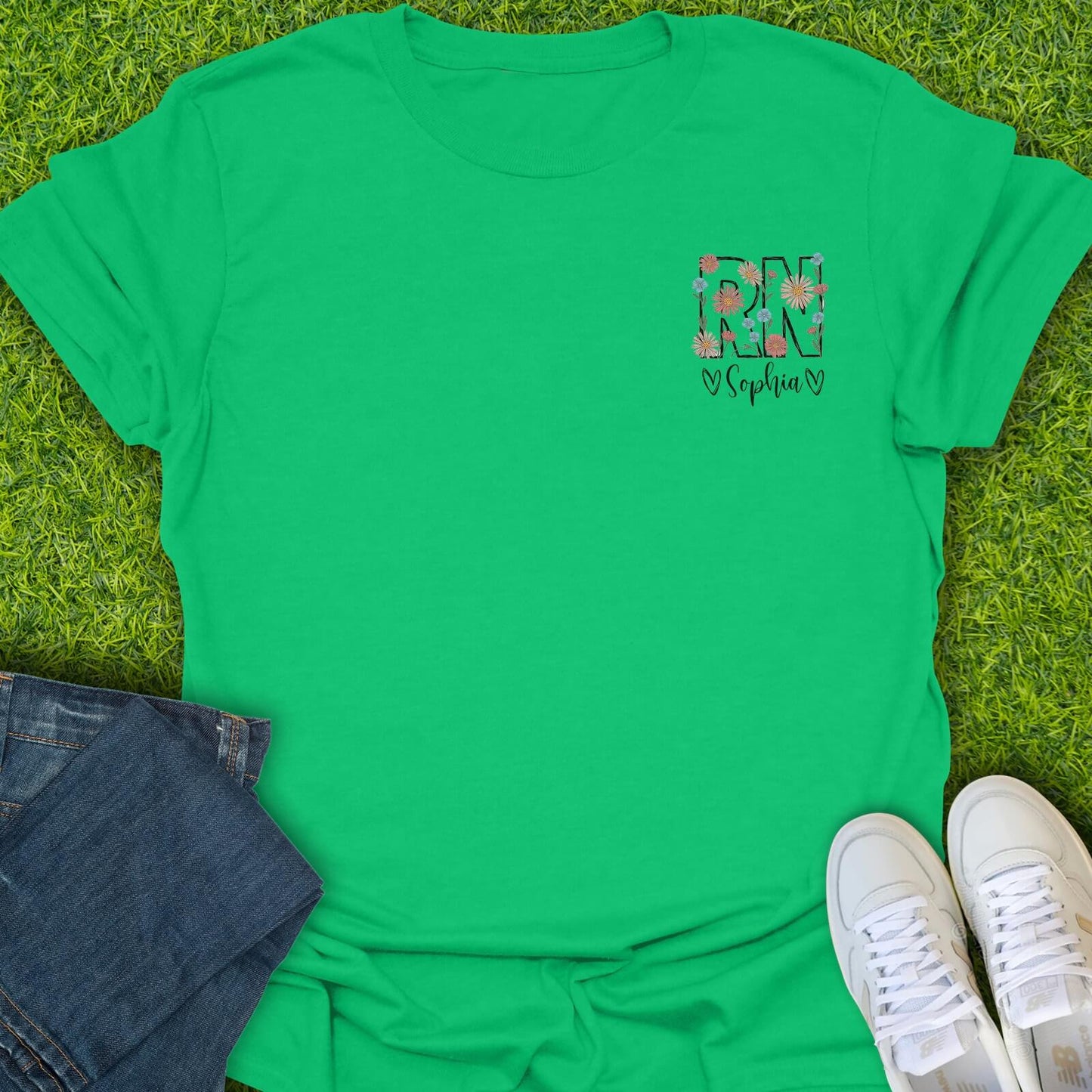 T-Shirt Irish Green / S Custom Bold Floral RN Tee