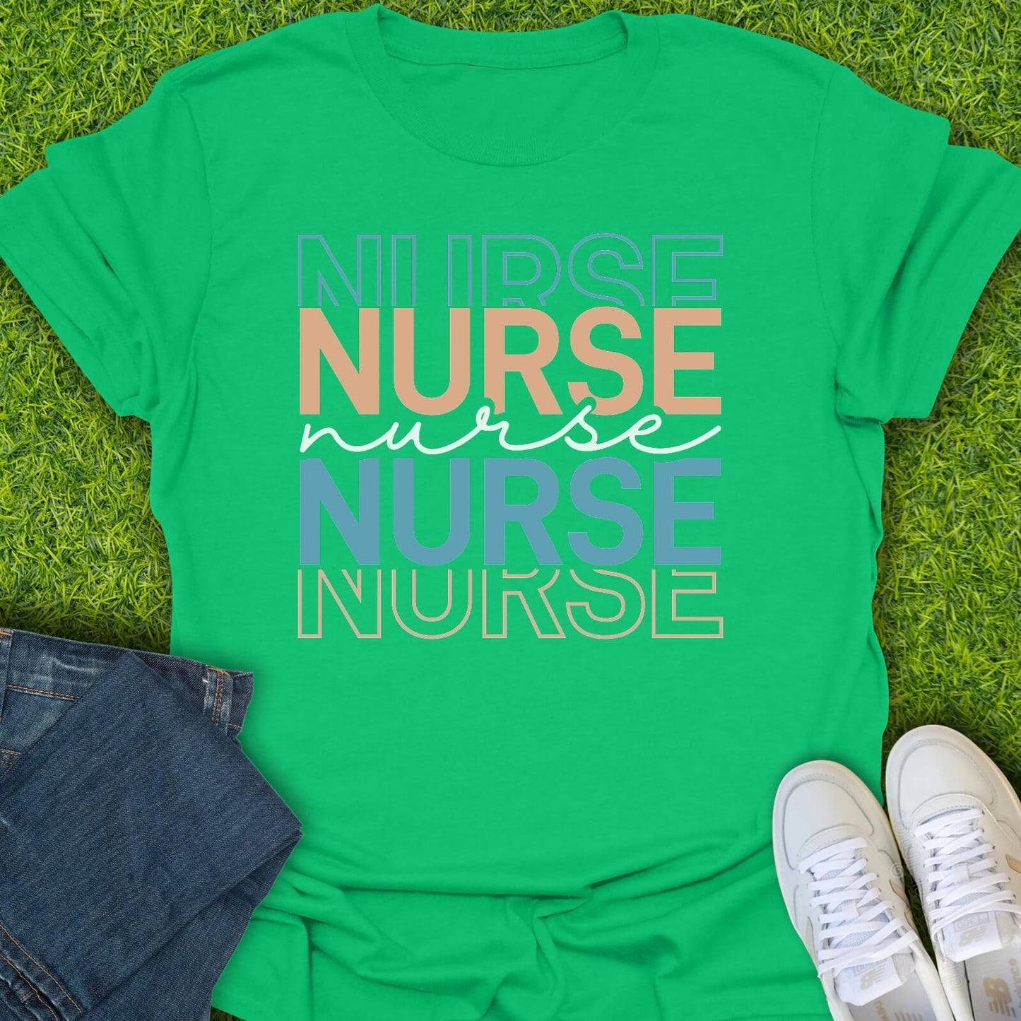 T-Shirt Irish Green / S Nurse Stacked Retro Tee