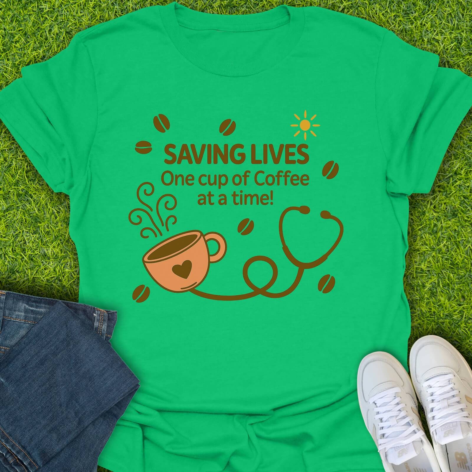 T-Shirt Irish Green / S Saving Lives One Cup Of Coffee At A Time Tee