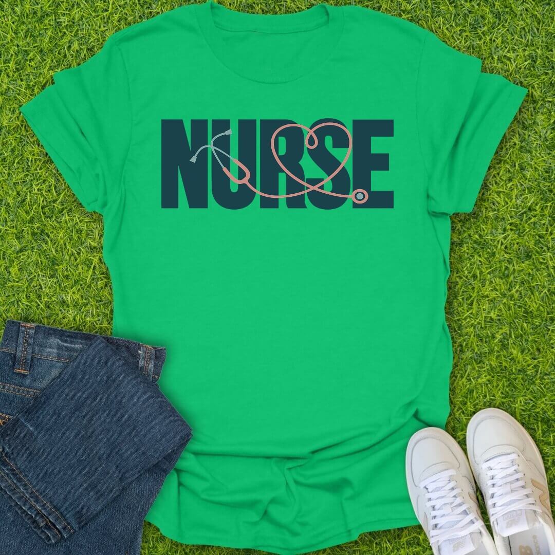 T-Shirt Irish Green / S Stethoscope Heart Nurse Tee