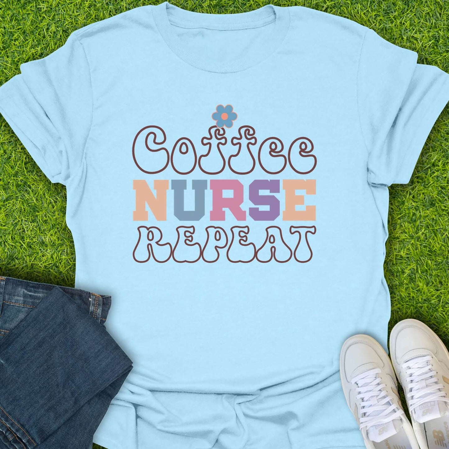 T-Shirt Light Blue / S Coffee Nurse Repeat Tee