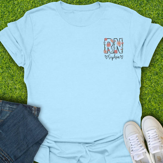 T-Shirt Light Blue / S Custom Bold Floral RN Tee