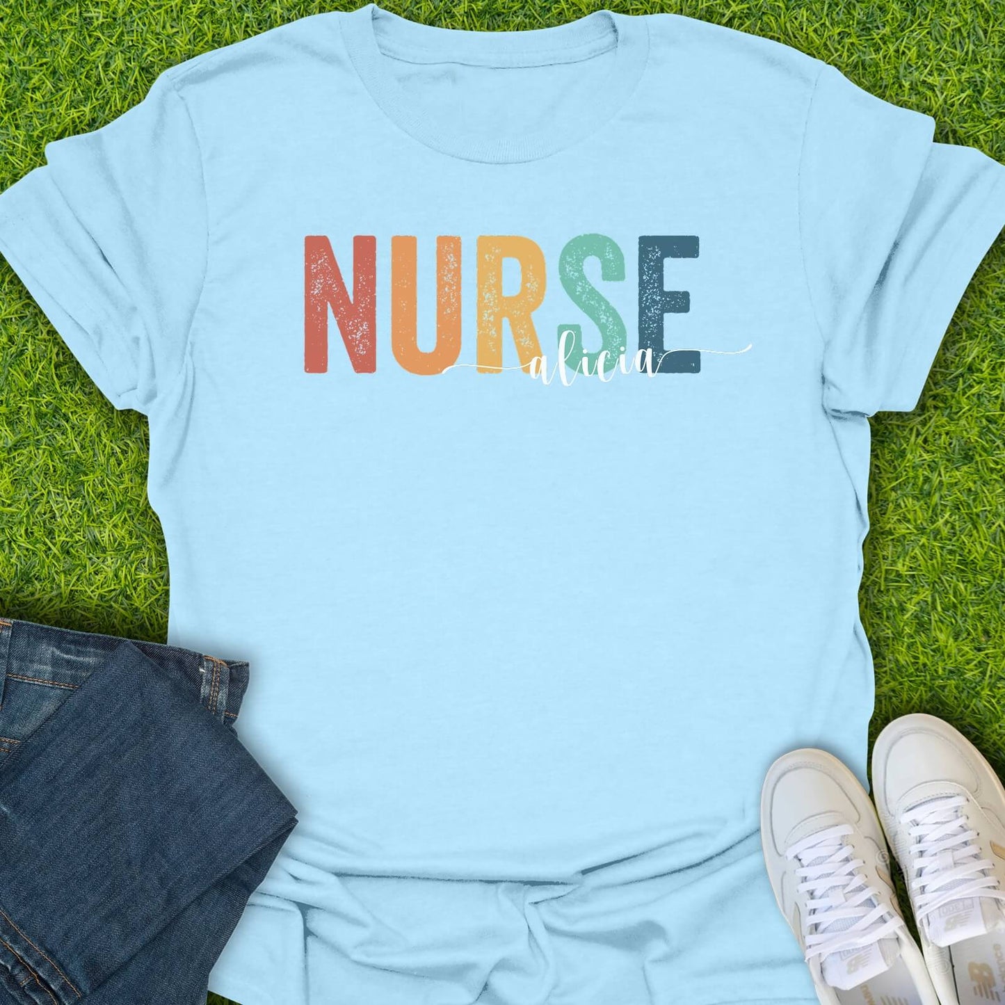 T-Shirt Light Blue / S Custom Rainbow Nurse Tee