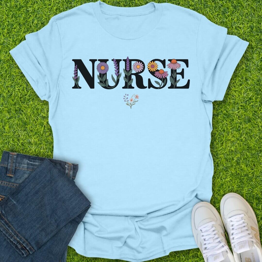 T-Shirt Light Blue / S Floral Nurse Tee