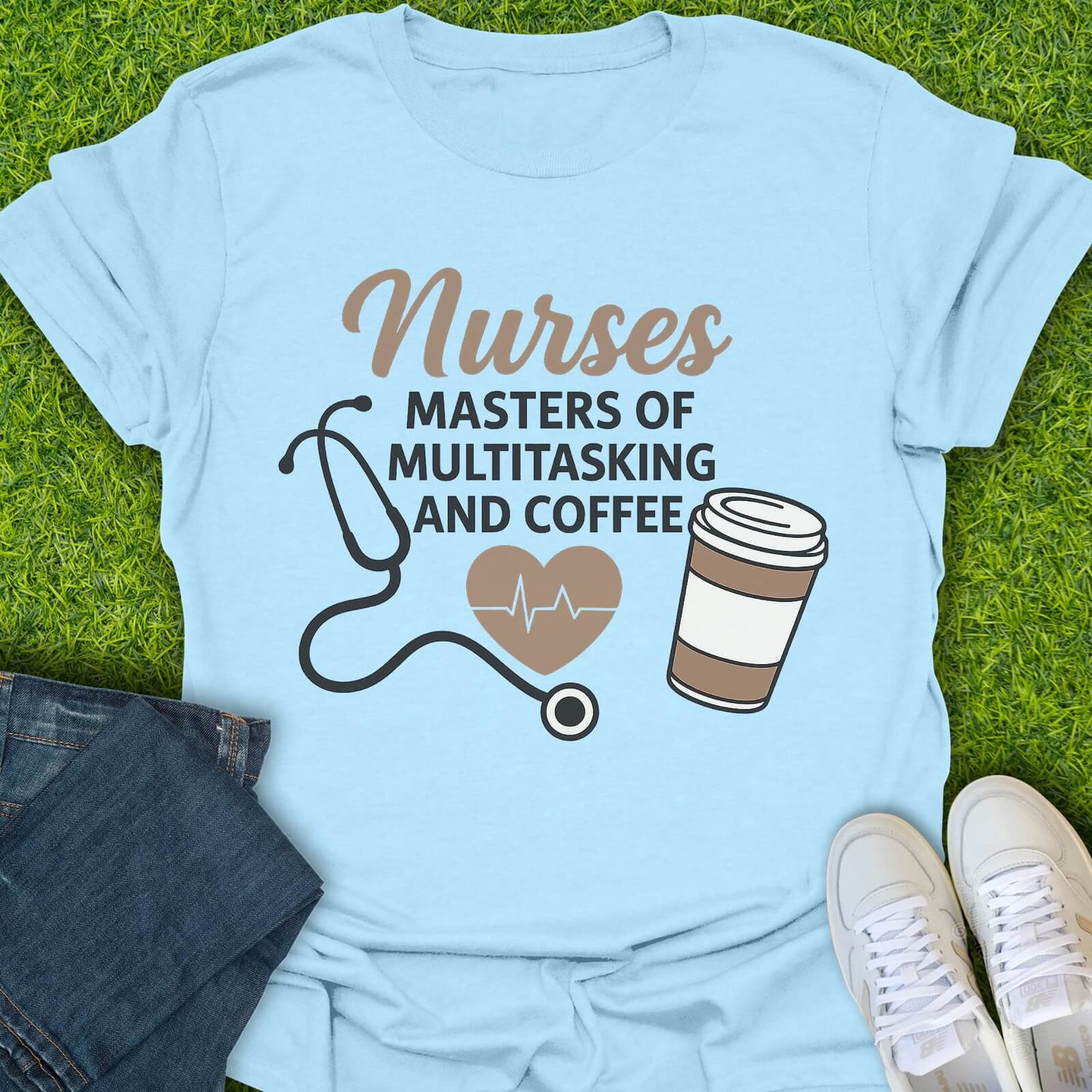 T-Shirt Light Blue / S Masters Of Multitasking & Coffee Tee