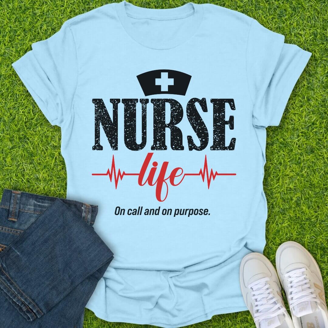 T-Shirt Light Blue / S Nurse Life With Hearbeat Tee