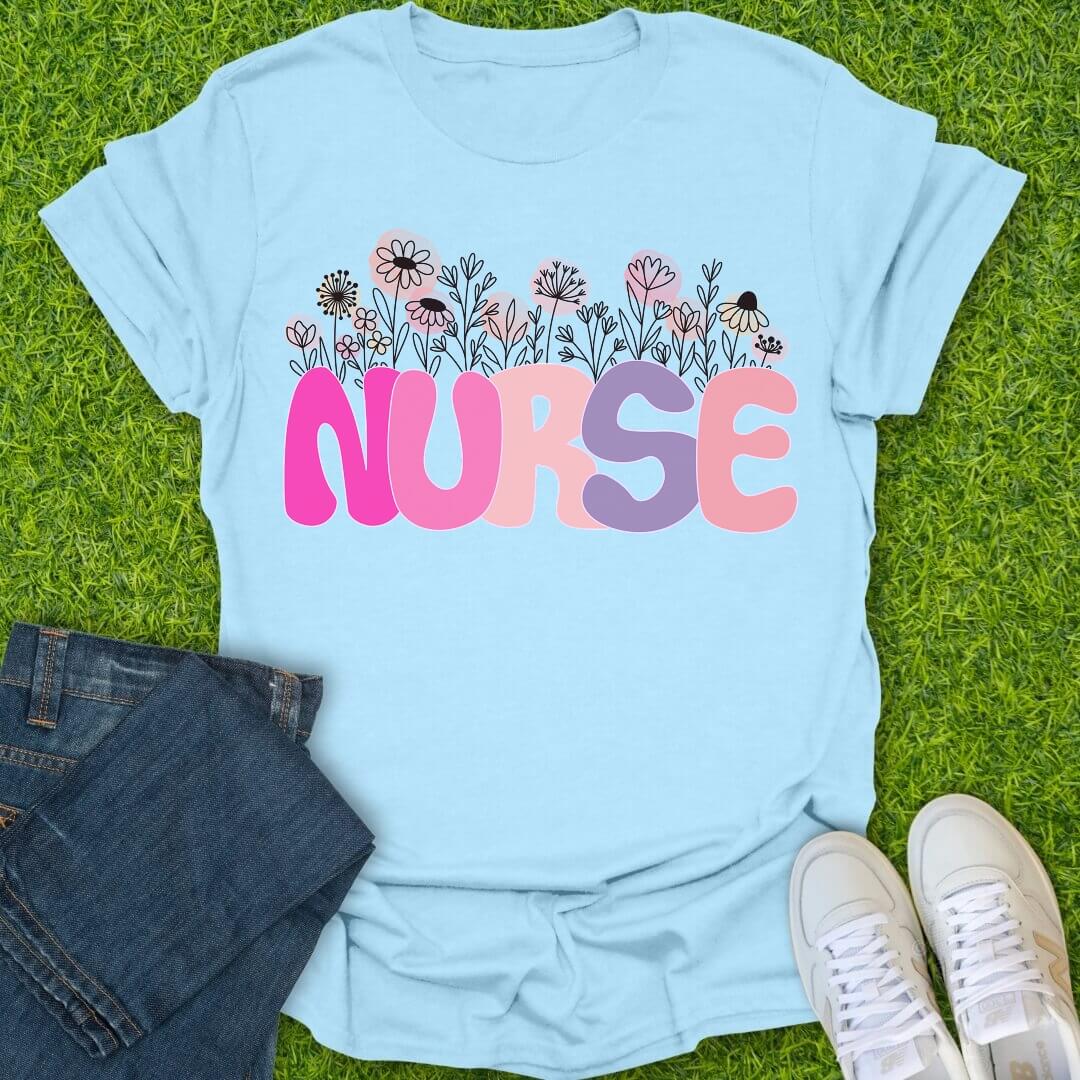 T-Shirt Light Blue / S Pastel Bloom Nurse Tee