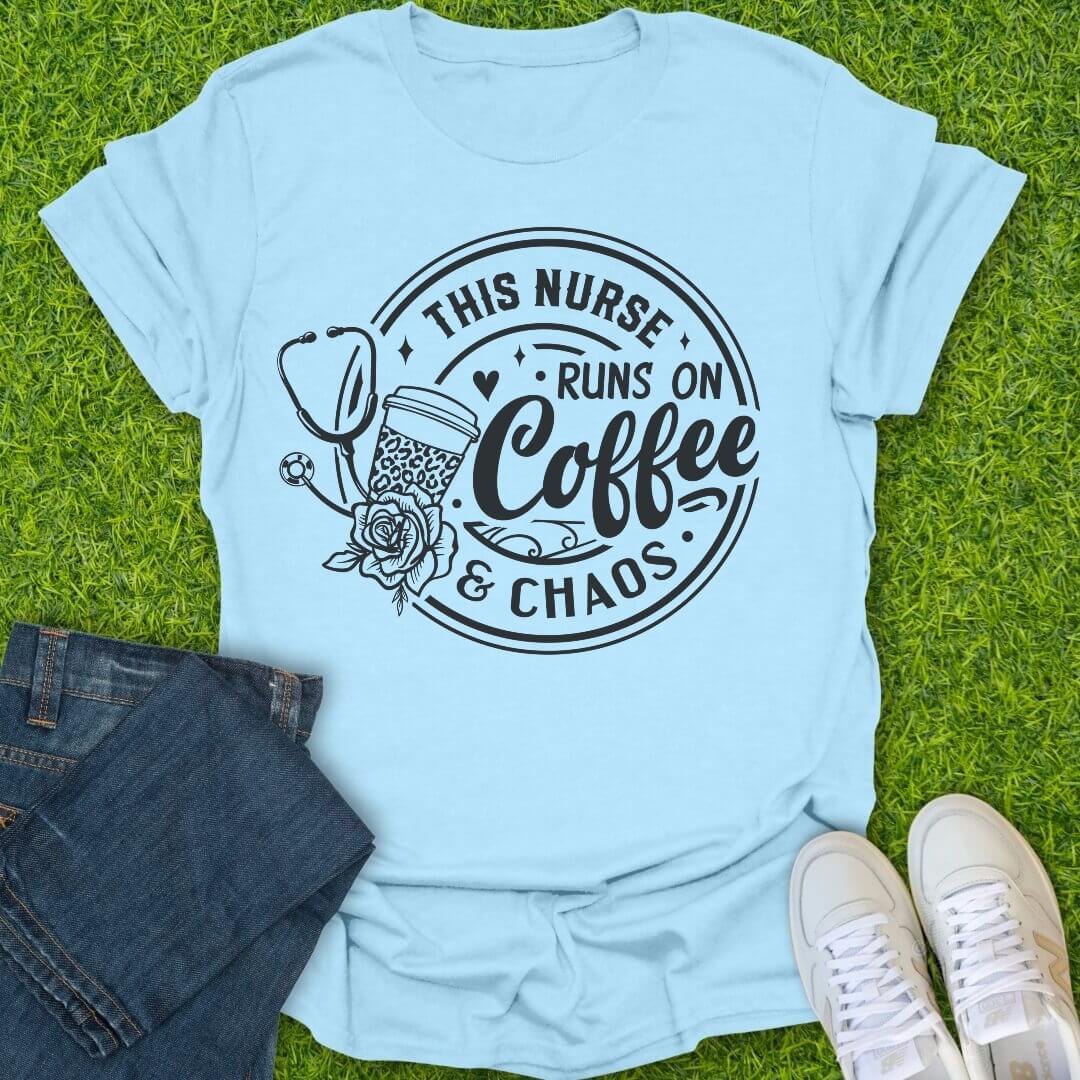 T-Shirt Light Blue / S Runs On Coffee & Chaos Tee