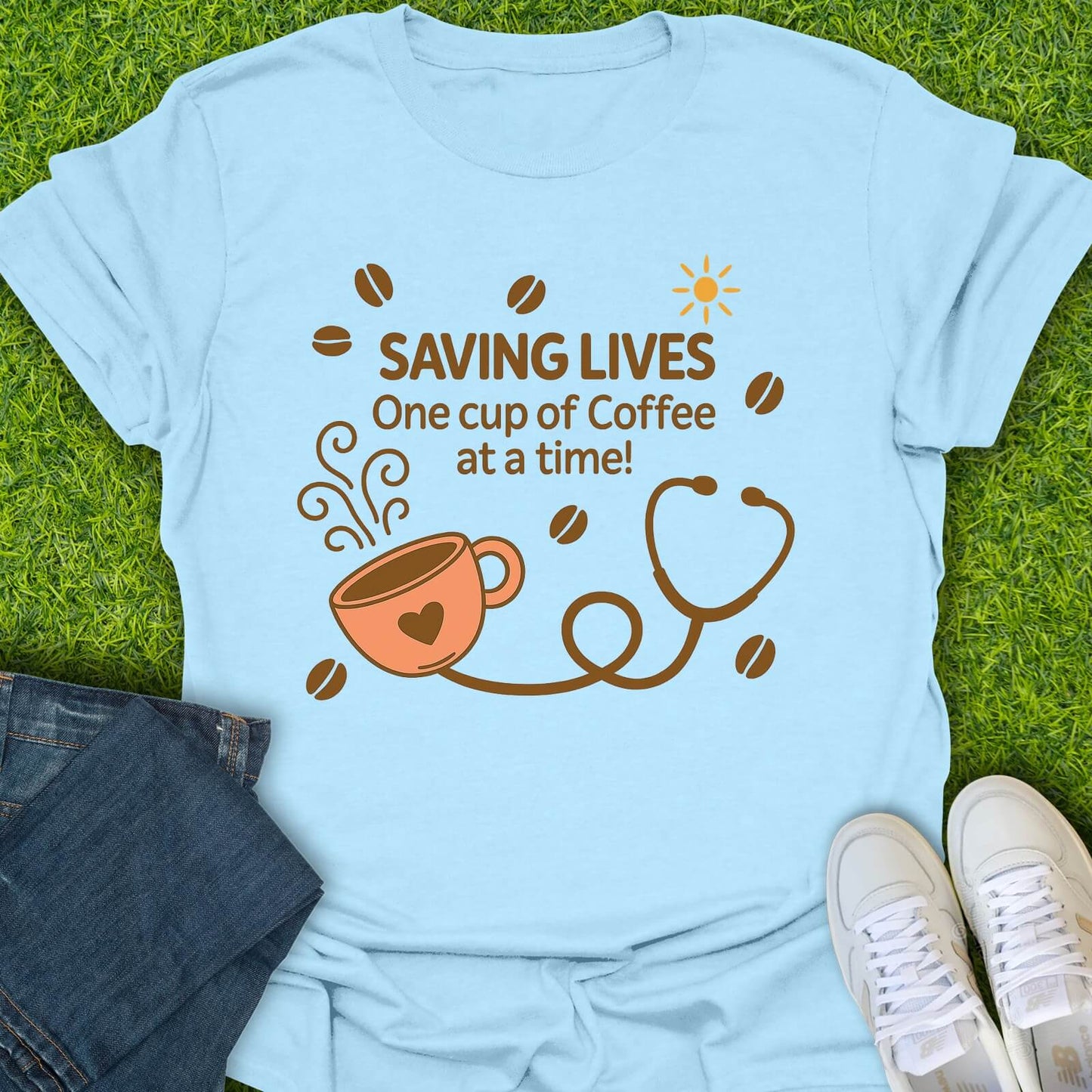 T-Shirt Light Blue / S Saving Lives One Cup Of Coffee At A Time Tee