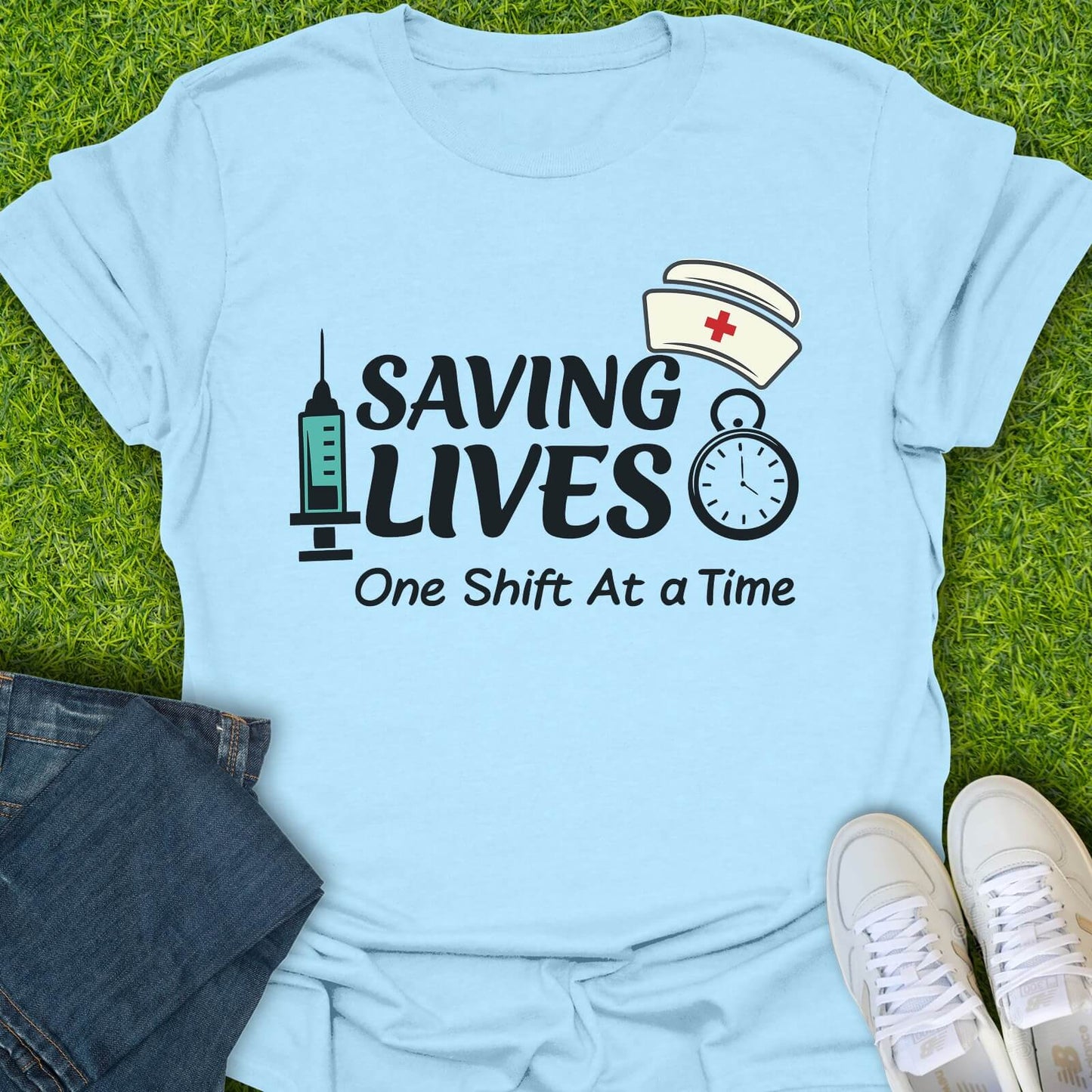T-Shirt Light Blue / S Saving Lives One Shift At A Time Tee