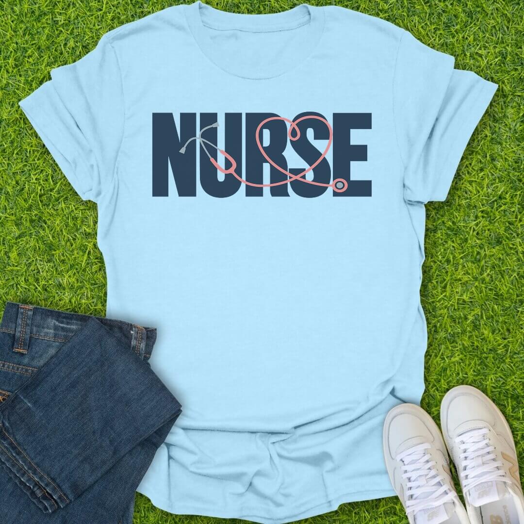 T-Shirt Light Blue / S Stethoscope Heart Nurse Tee