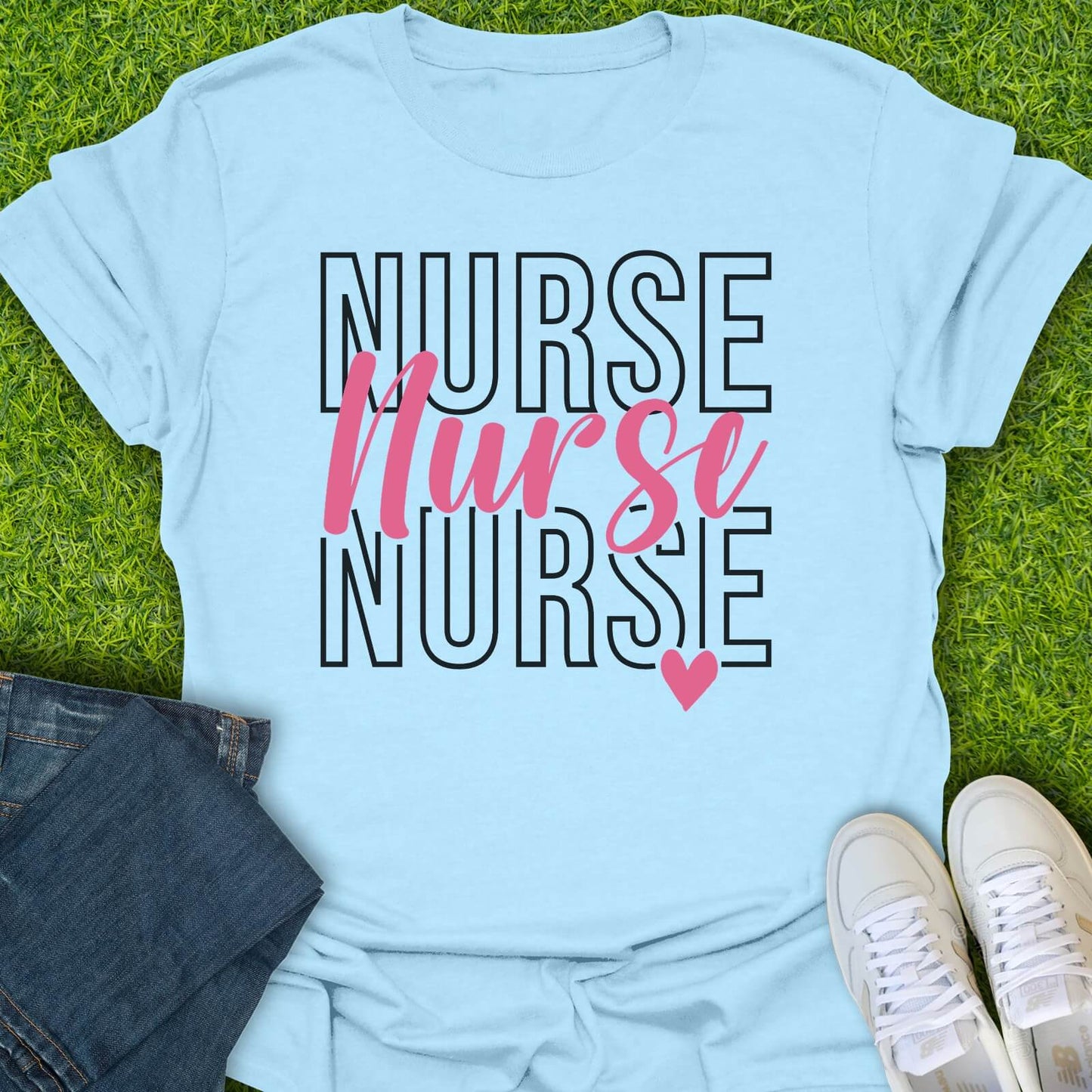T-Shirt Light Blue / S Triple Nurse Heart Tee