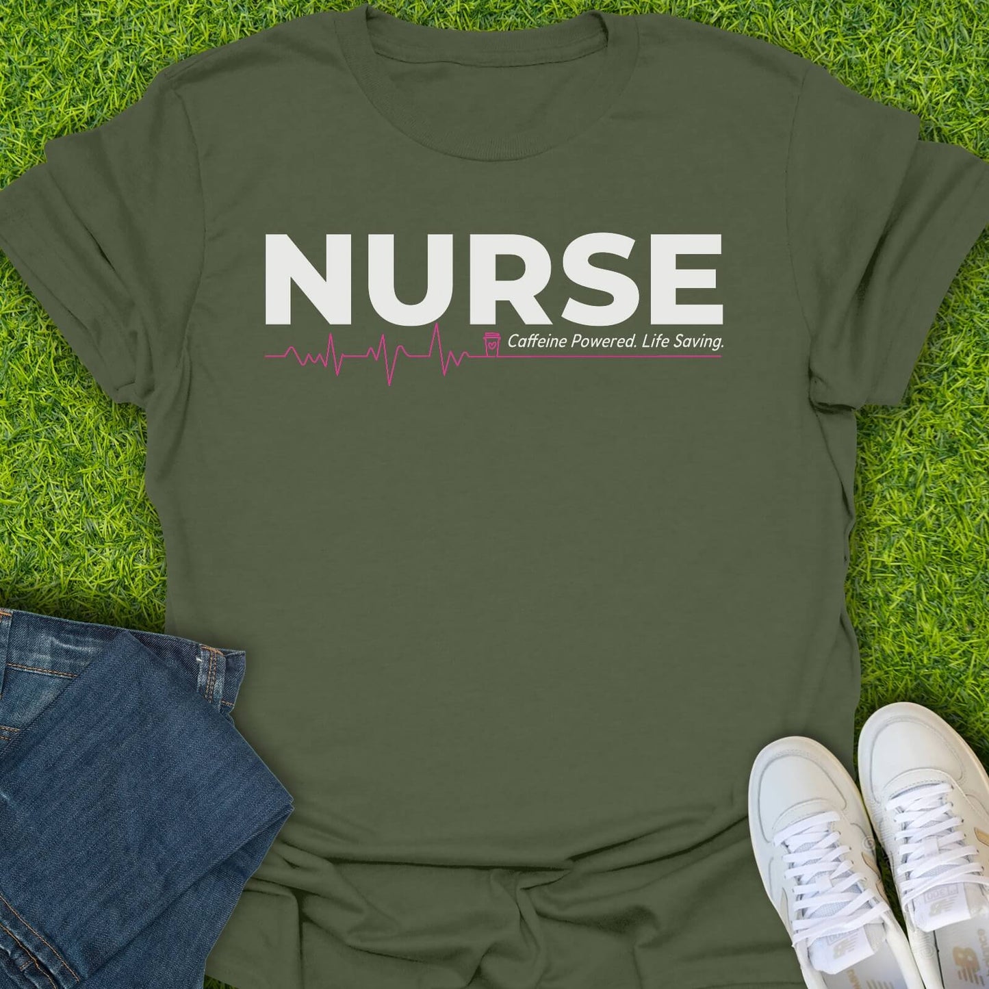 T-Shirt Military Green / S Caffeine Powered Life Saving Tee