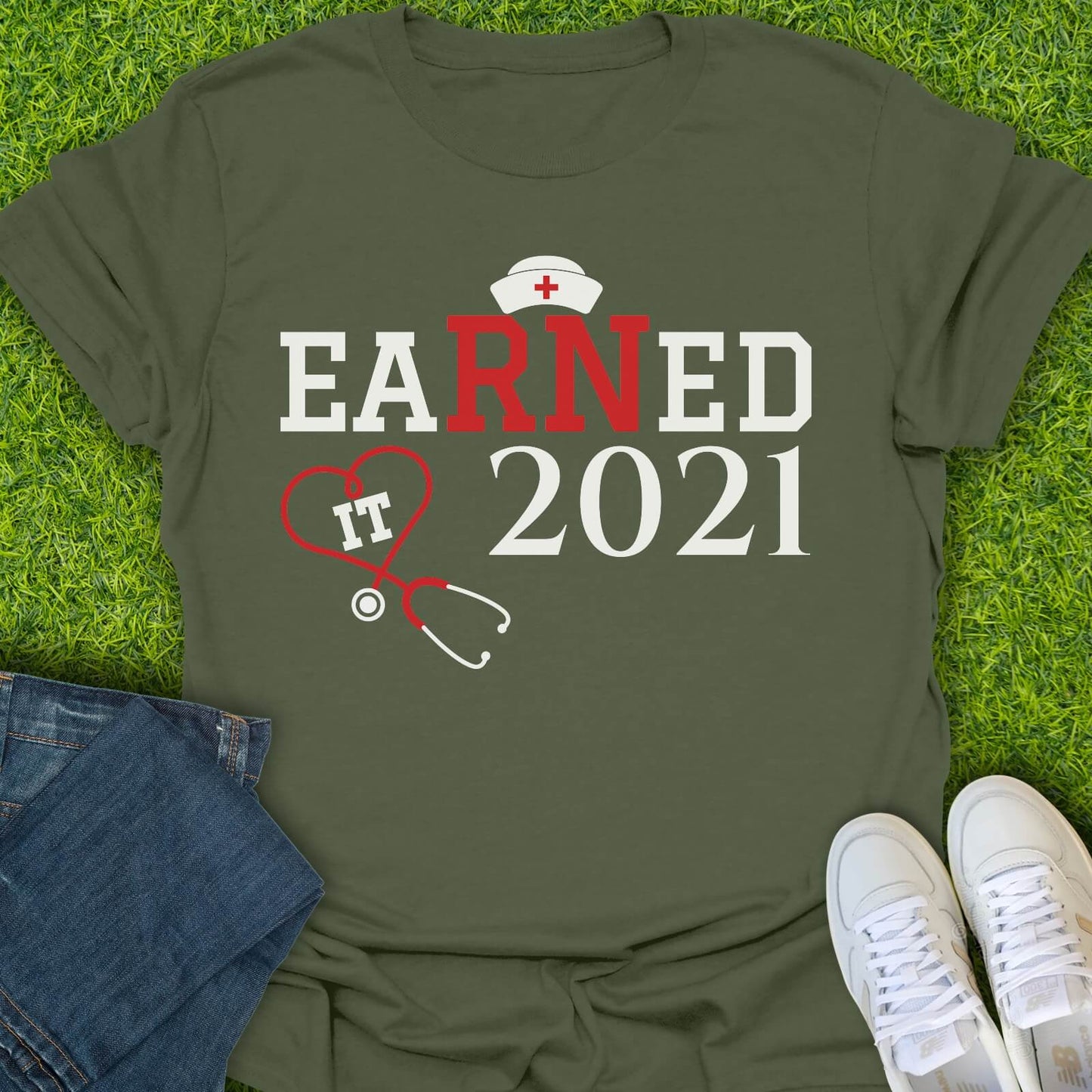 T-Shirt Military Green / S Custom Earned It Tee