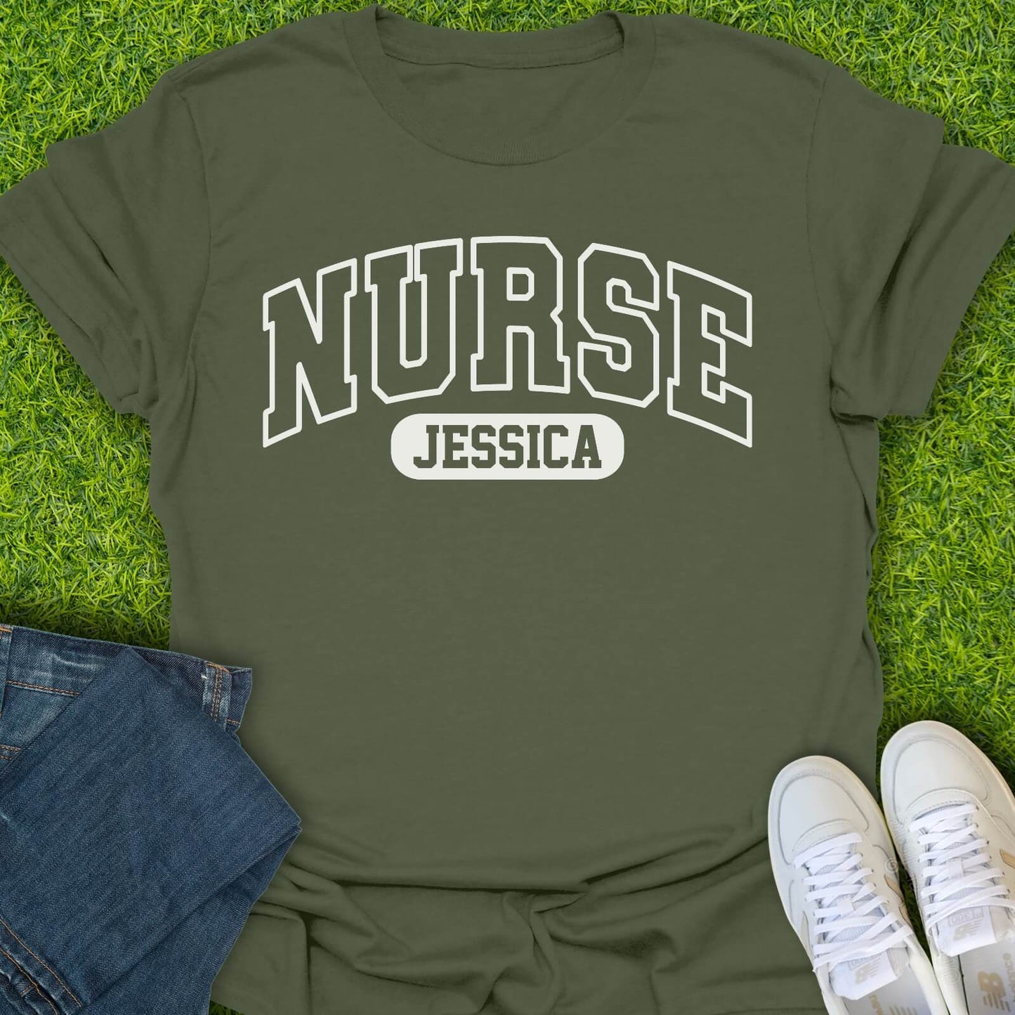 T-Shirt Military Green / S Custom Nurse Varsity Tee