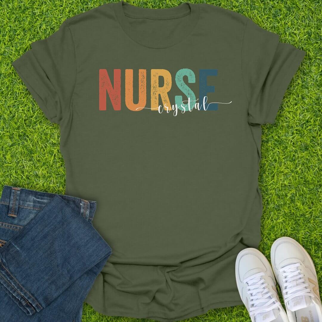 T-Shirt Military Green / S Custom Rainbow Nurse Tee