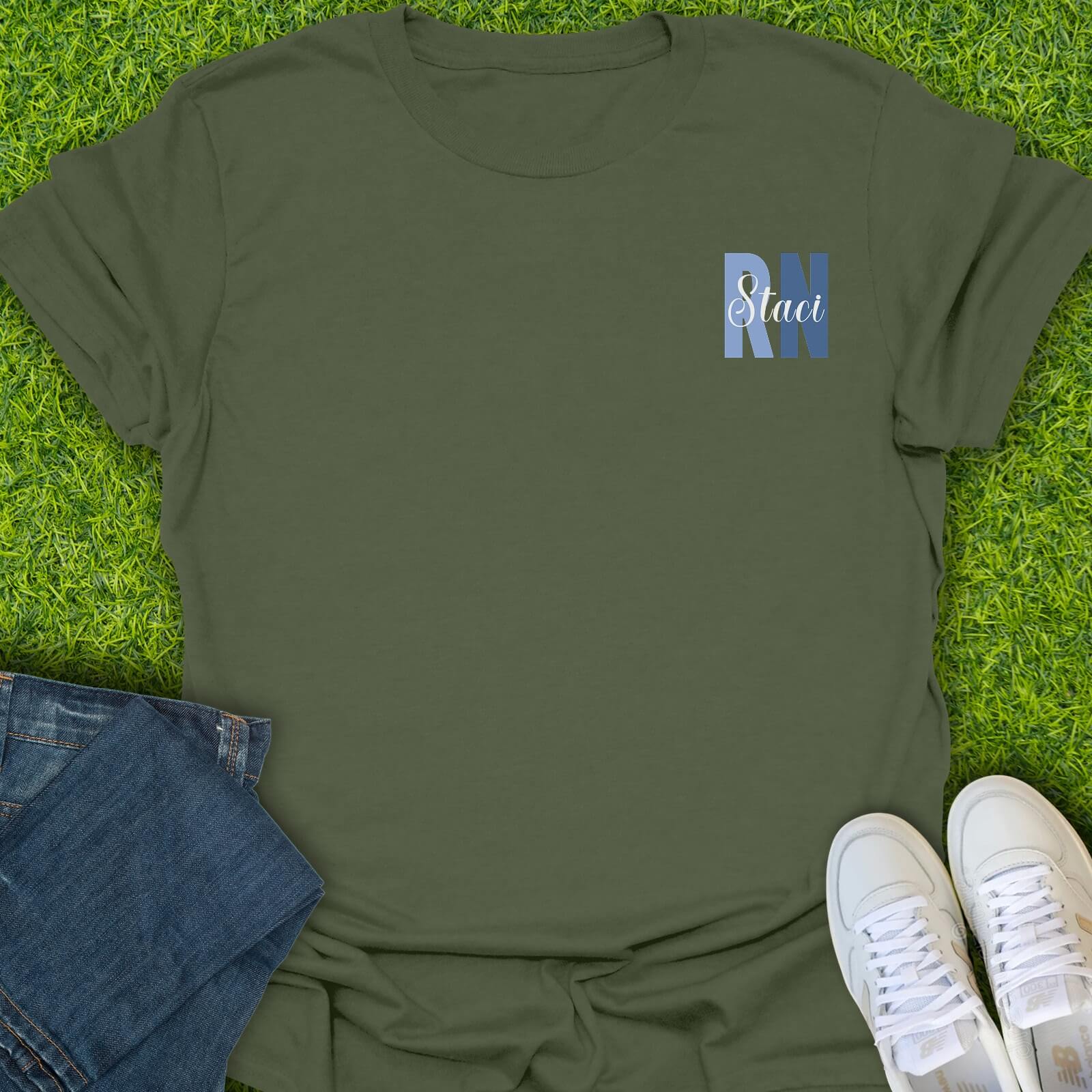 T-Shirt Military Green / S Custom RN Nurse Name Tee