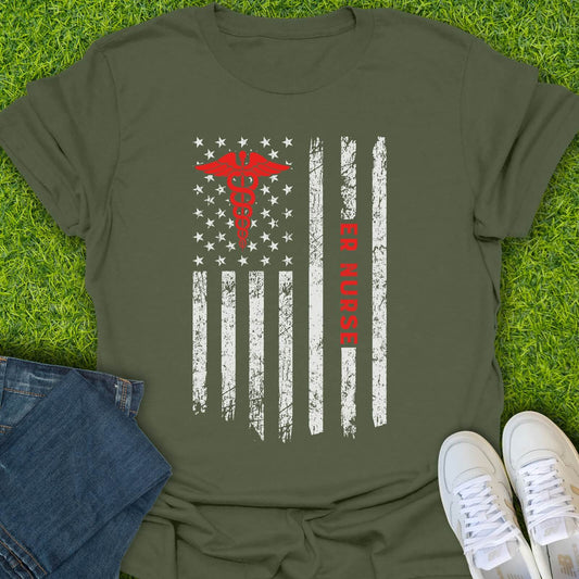 T-Shirt Military Green / S ER Nurse Flag Tee