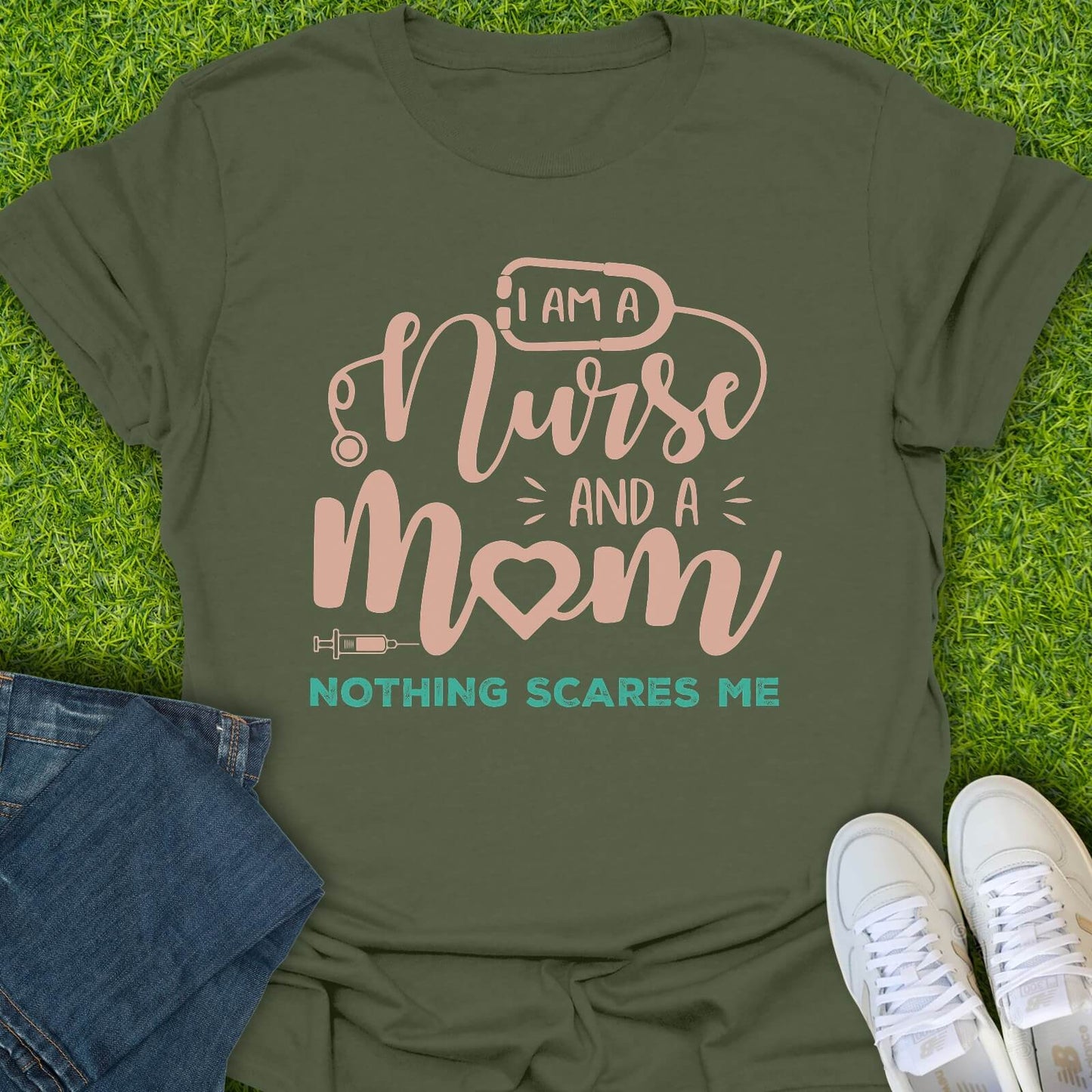 T-Shirt Military Green / S Fearless Nurse Mom Tee
