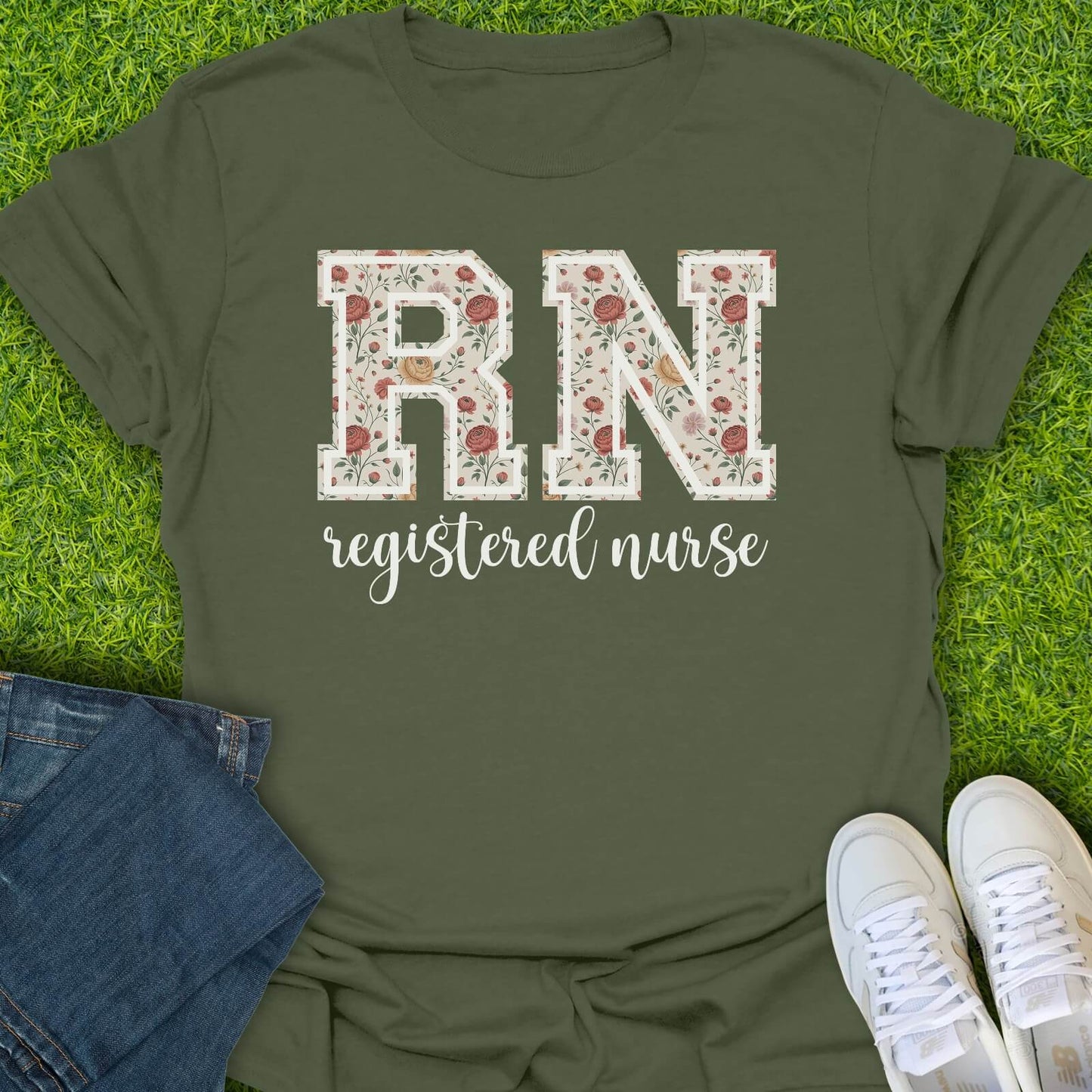 T-Shirt Military Green / S Floral RN Tee