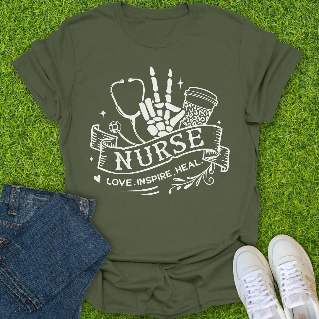T-Shirt Military Green / S Love Inspire Heal Tee