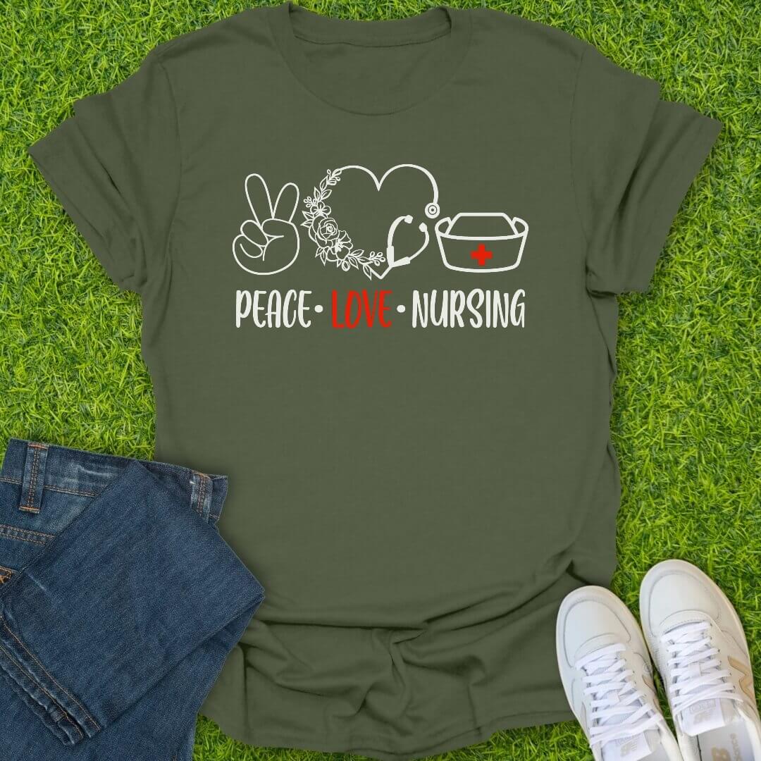 T-Shirt Military Green / S Peace Love Nursing Repeat Tee