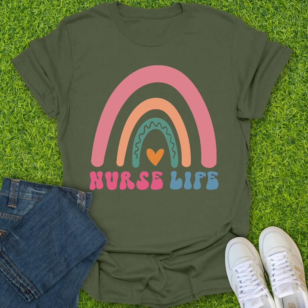 T-Shirt Military Green / S Rainbow Nurse Life Tee