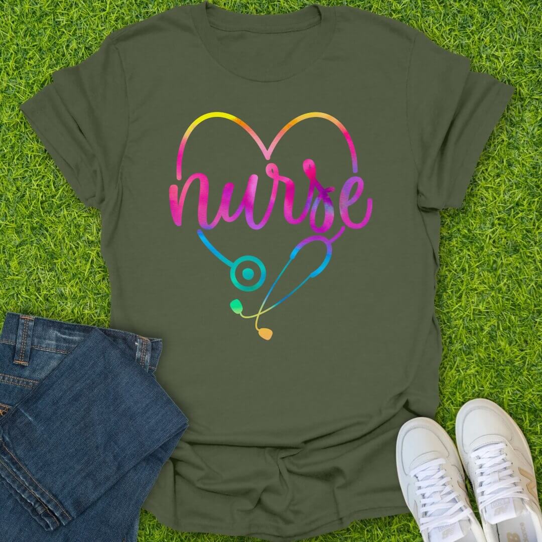 T-Shirt Military Green / S Rainbow Nurse Tee