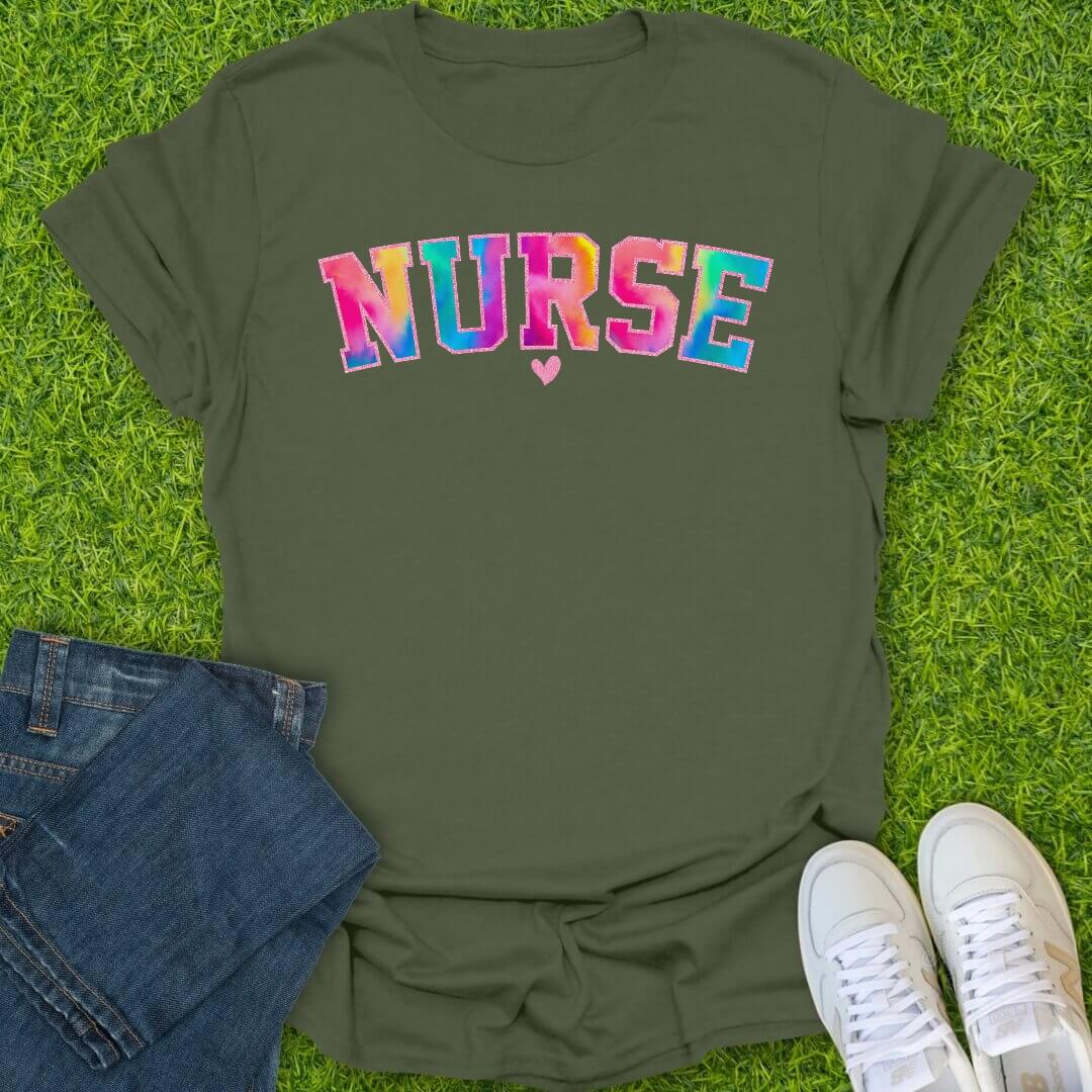 T-Shirt Military Green / S Rainbow Nurse Varsity Tee