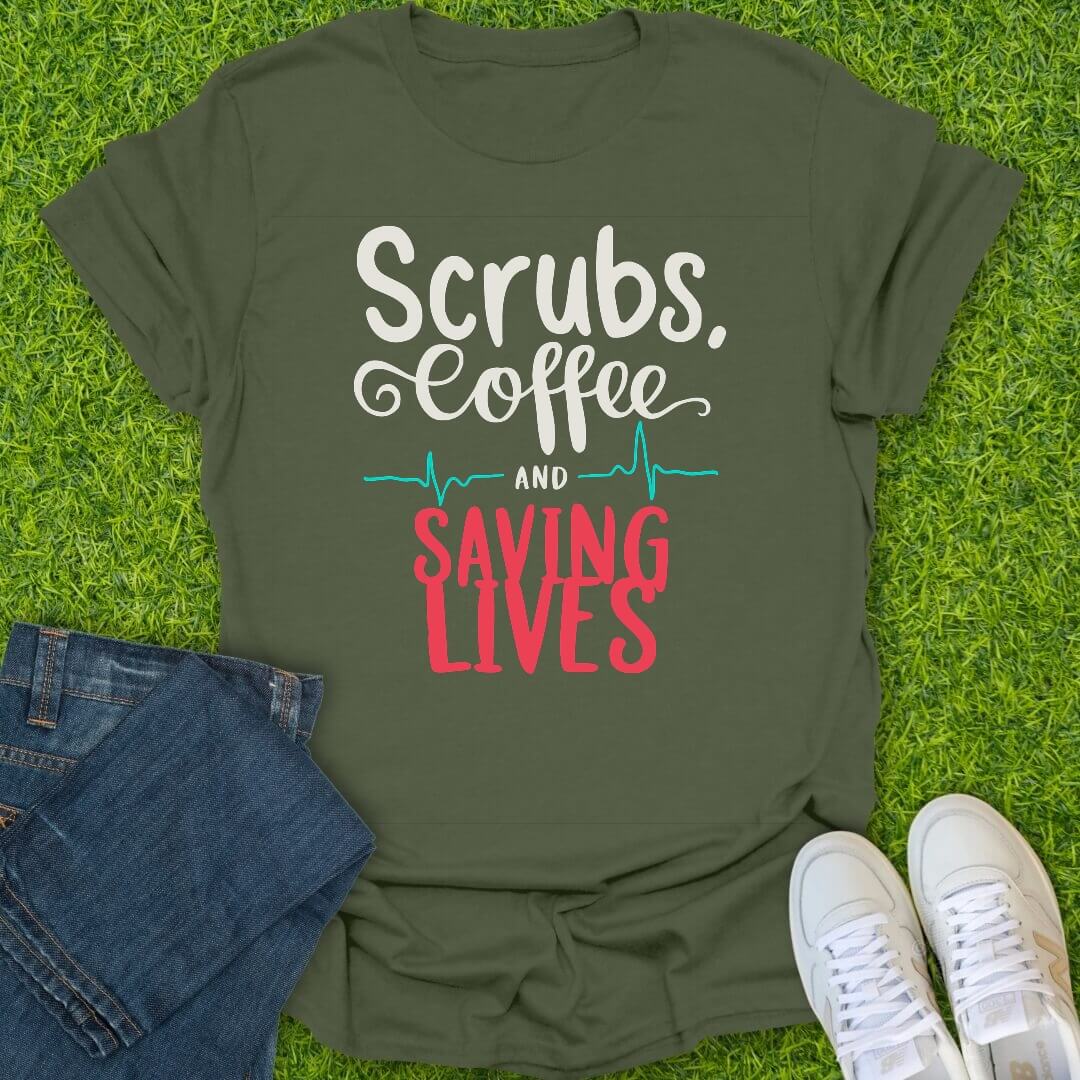 T-Shirt Military Green / S Scrubs Coffee & Hero Work Tee