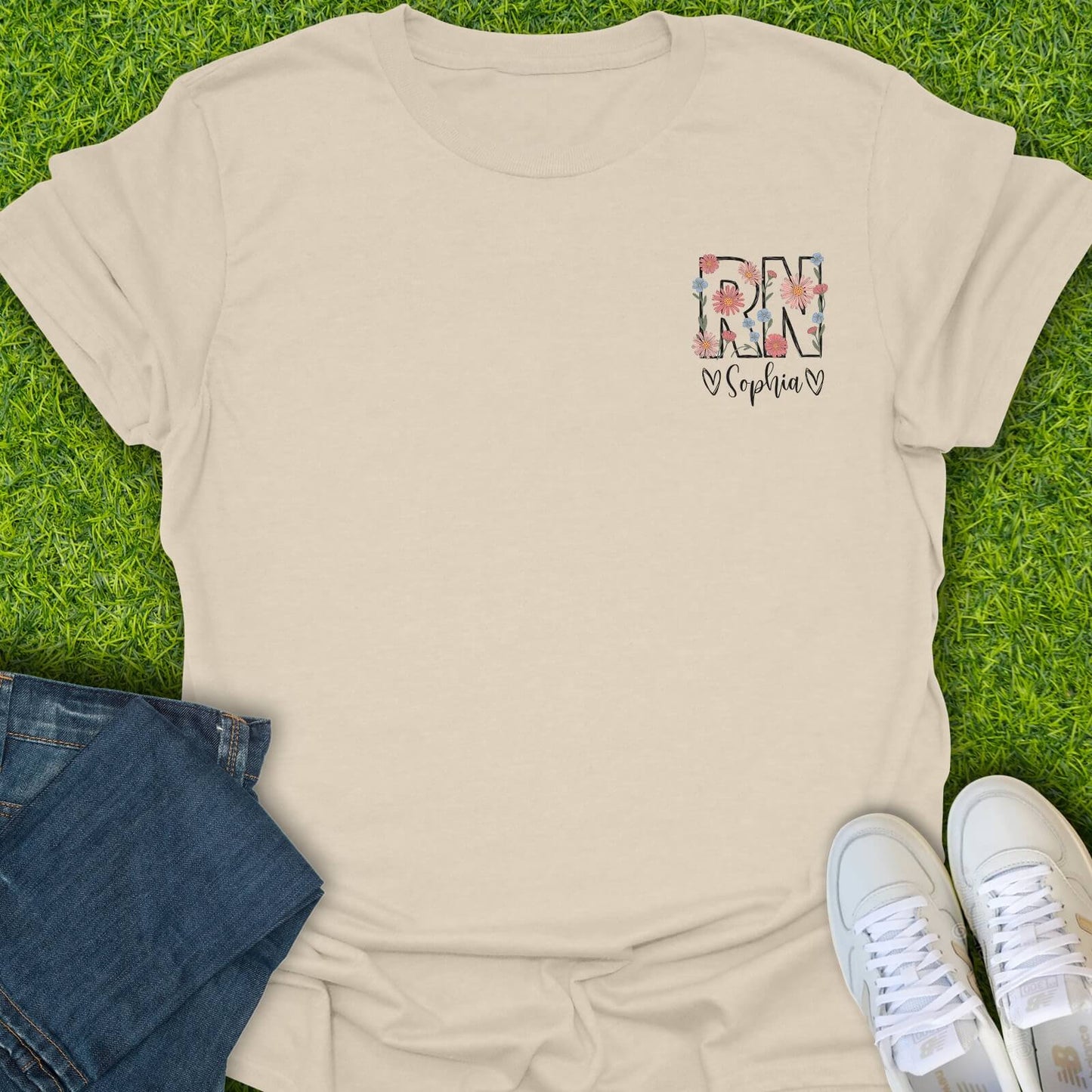 T-Shirt Natural / S Custom Bold Floral RN Tee