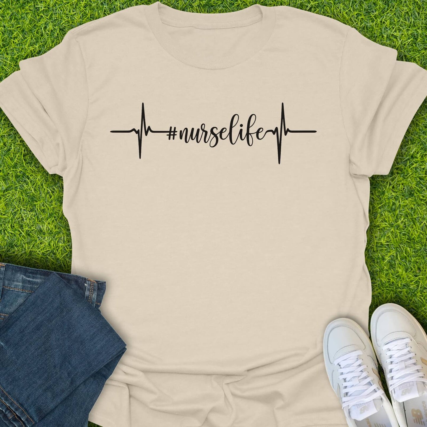 T-Shirt Natural / S Nurse Life EKG Sript Tee