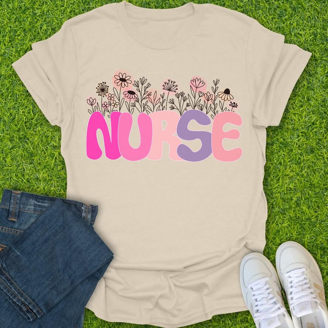 T-Shirt Natural / S Pastel Bloom Nurse Tee