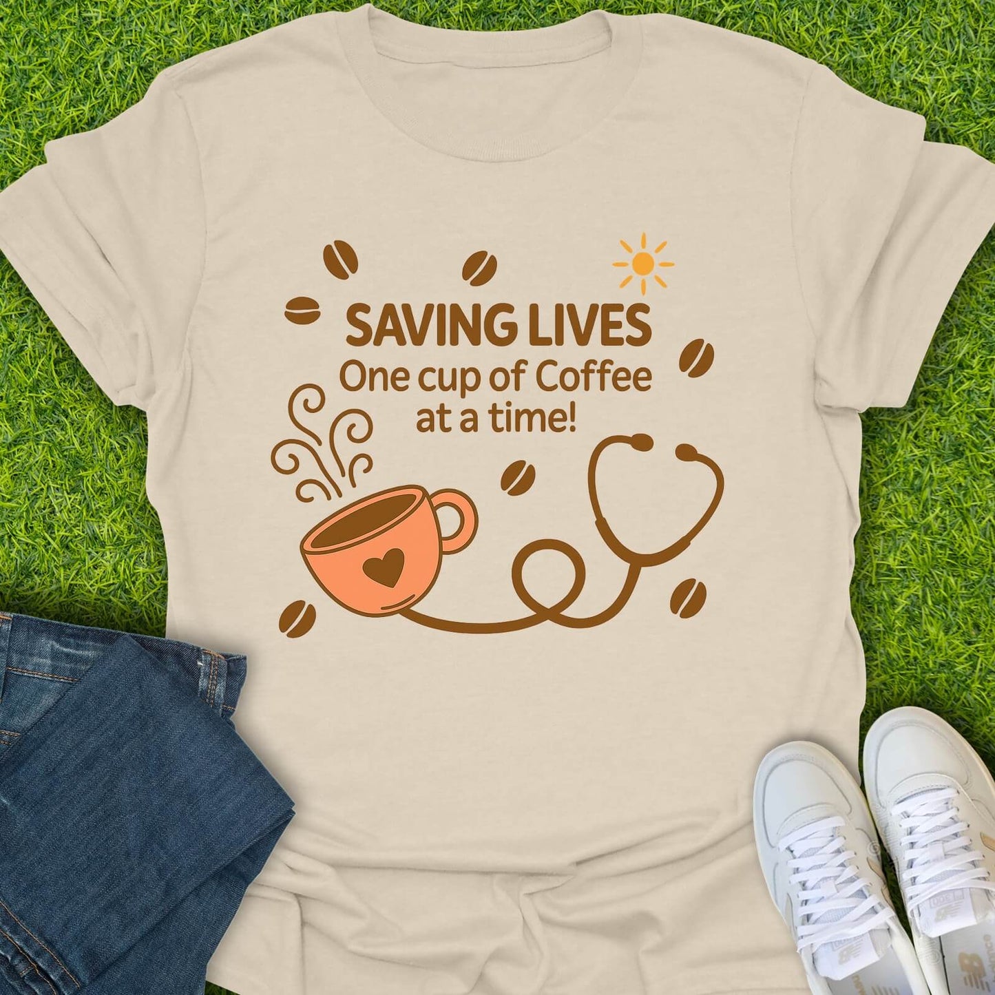 T-Shirt Natural / S Saving Lives One Cup Of Coffee At A Time Tee