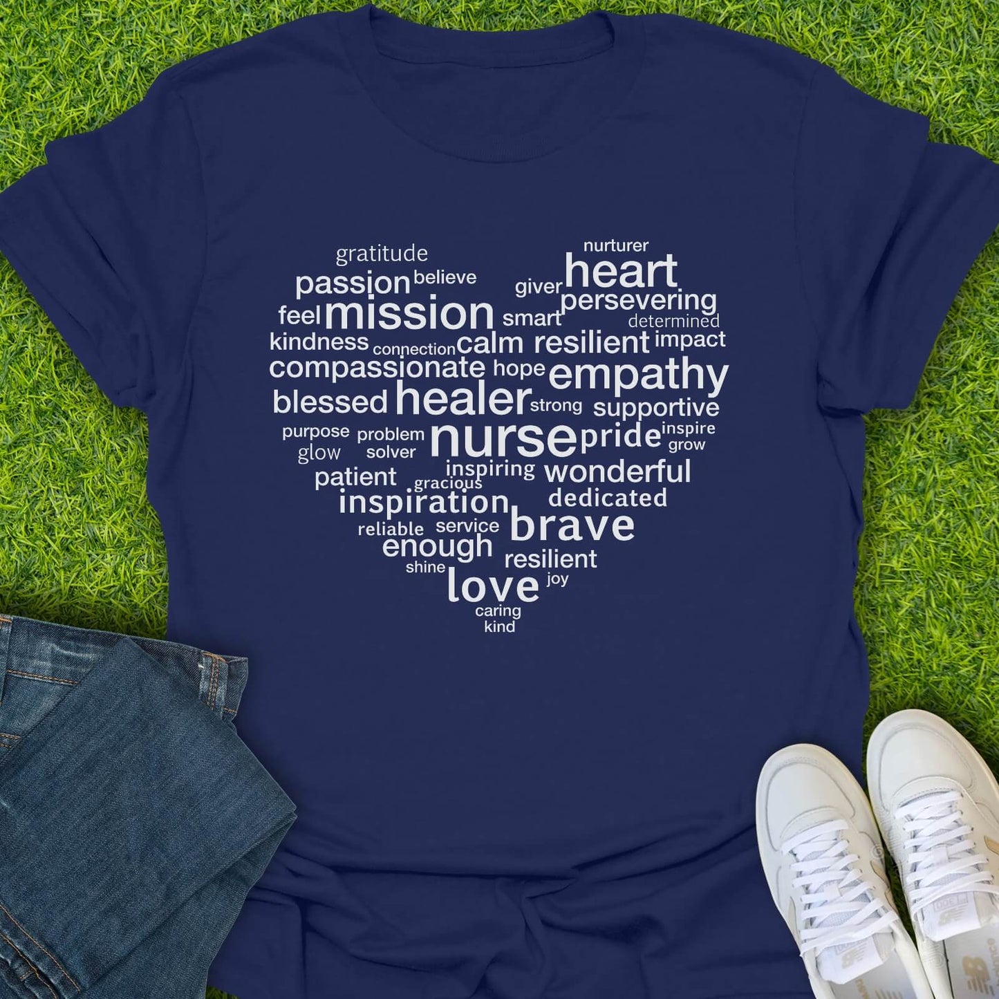 T-Shirt Navy / S Heart Of A Nurse Words Tee