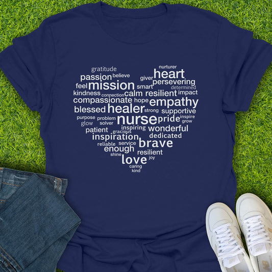 T-Shirt Navy / S Heart Of A Nurse Words Tee