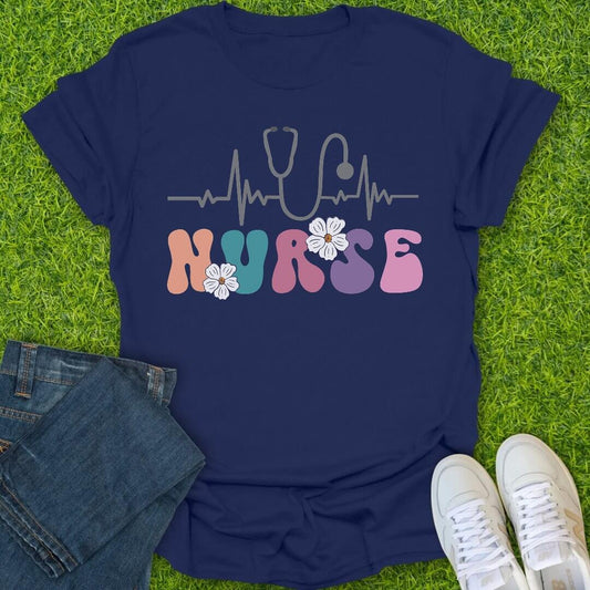 T-Shirt Navy / S Heartbeat Nurse Tee