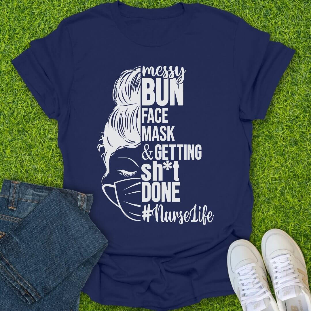 T-Shirt Navy / S Messy Bun Nurse Tee
