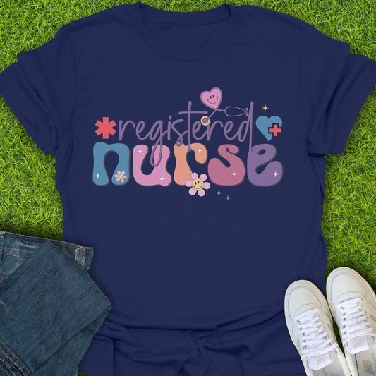 T-Shirt Navy / S Registered Nurse Cute Retro Tee