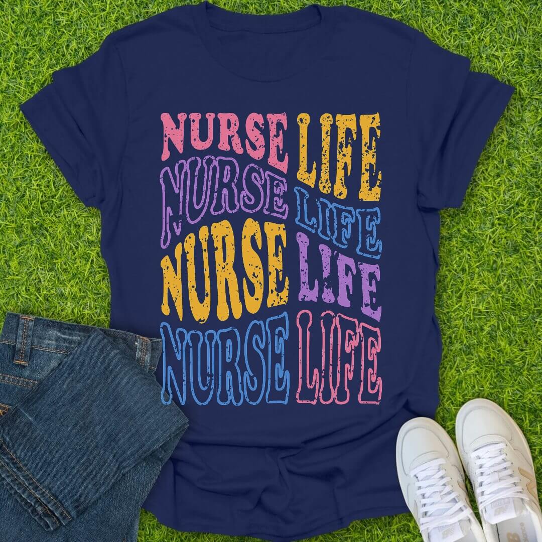 T-Shirt Navy / S Retro Wavy Nurse Life Tee