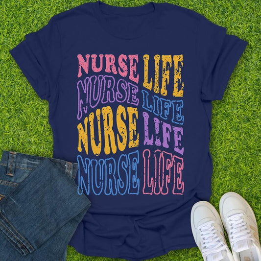 T-Shirt Navy / S Retro Wavy Nurse Life Tee