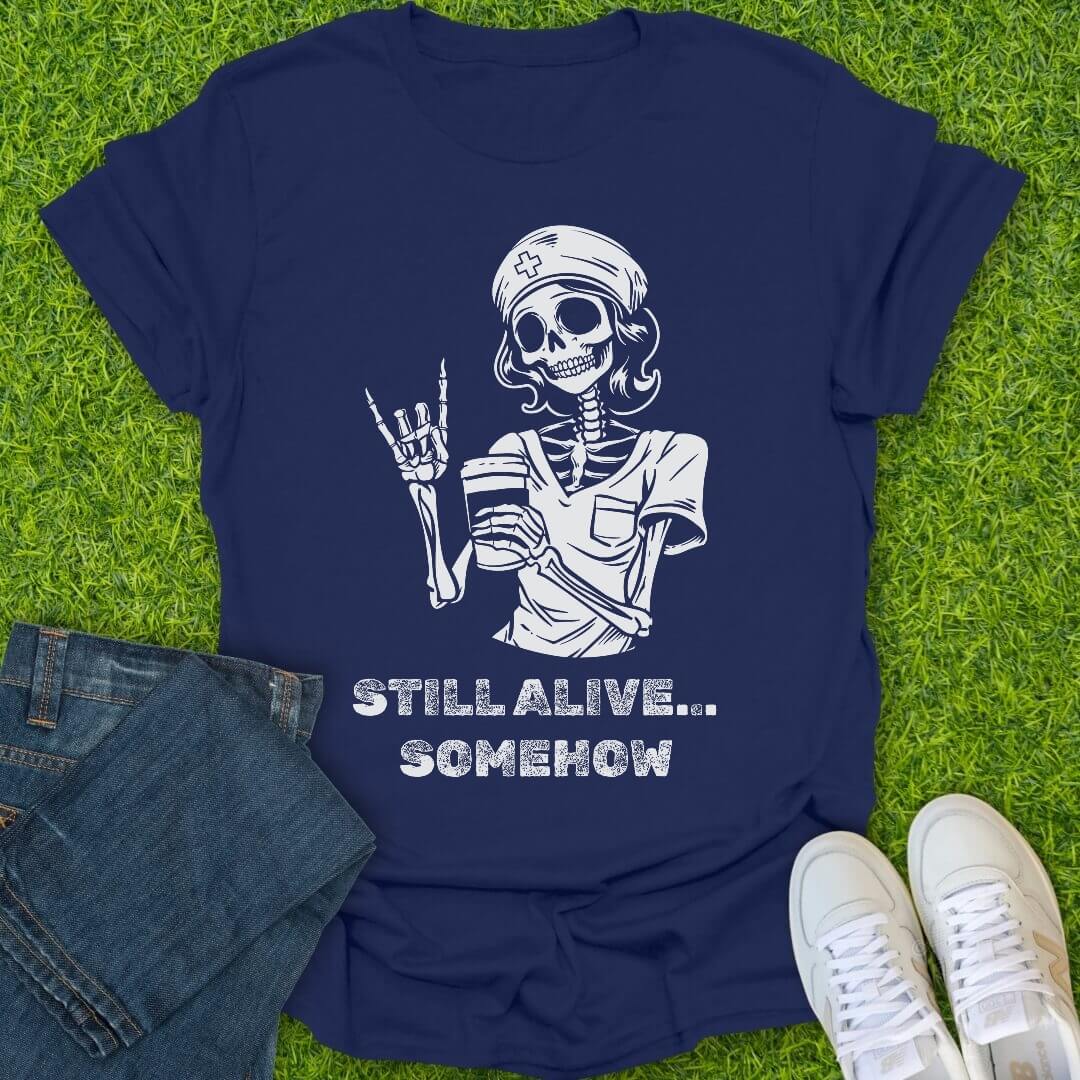 T-Shirt Navy / S Still Alive Somehow Tee