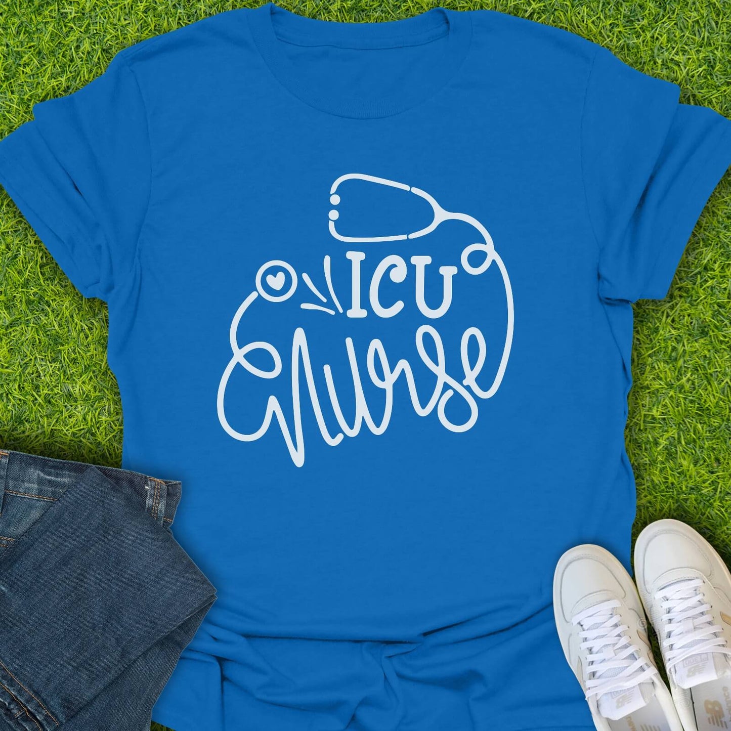 T-Shirt Royal / S ICU Nurse Stethoscope Tee